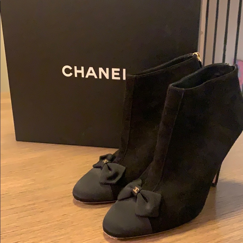 Chanel Black Ankle Boots with Bow Detail